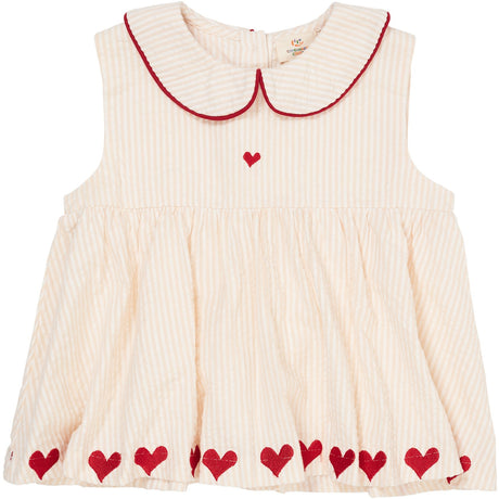 COPENHAGEN COLORS Dusty Rose W Cream Stripe W. Berry Seersucker Ss Blouse W. Hearts