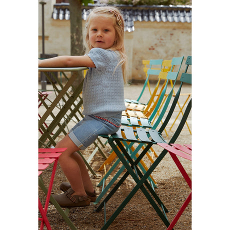 COPENHAGEN COLORS Dusty Blue Knitted Pointelle Blouse