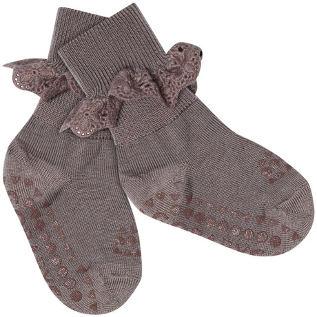 Gobabygo Dark Purple Dove Non-Slip Socks In Merino Wool Lace