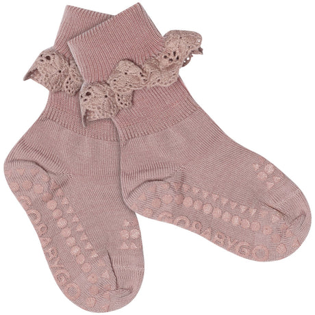 Gobabygo Rose Blush Non-Slip Socks In Merino Wool Lace