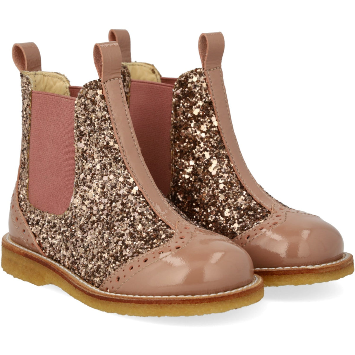 Angulus Clay/Clay Glitter/Rosa Chelsea Boot Med Glitter Og BrAndues Detaljer