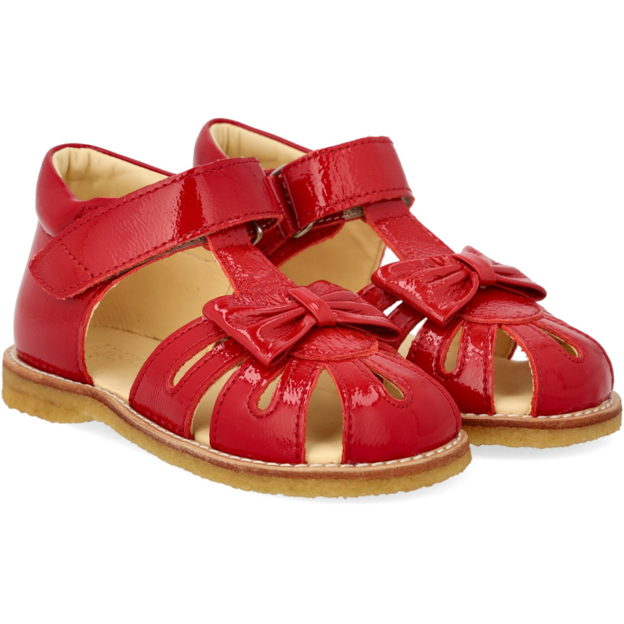 Angulus Dark Red Beginner Sandal with Bow and Velcro Closure