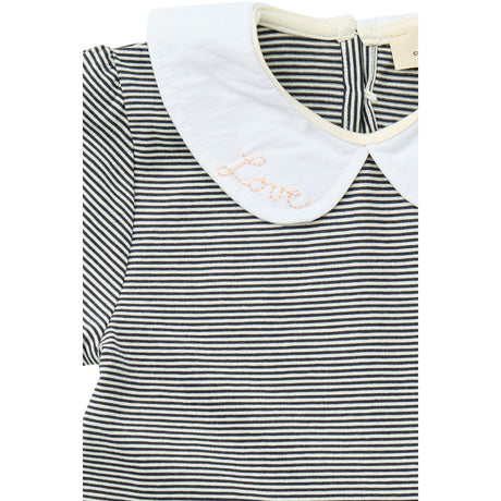 COPENHAGEN COLORS Navy/Cream Stripe Striped Dress W. Poplin Collar