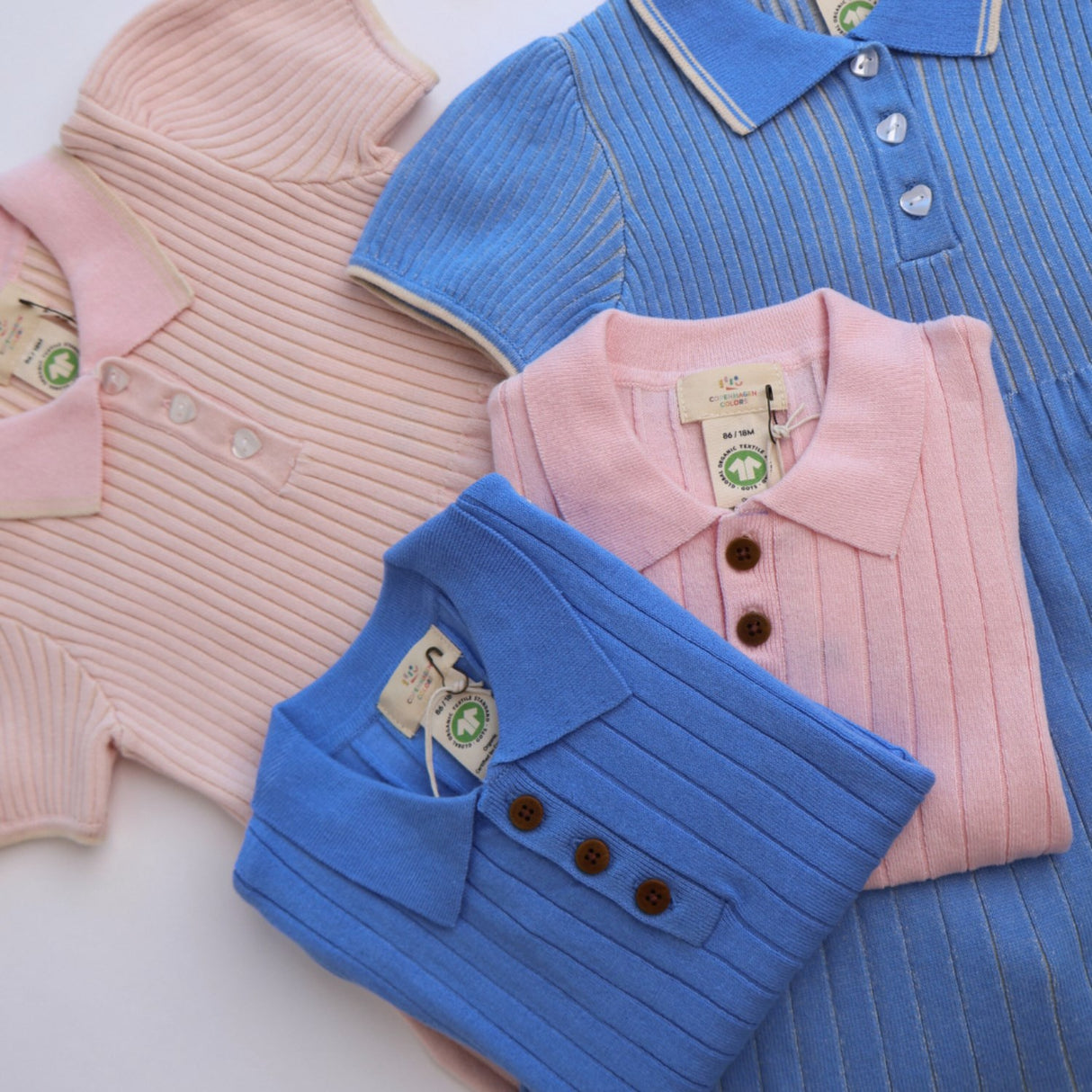 COPENHAGEN COLORS Sky Blue/Cream Comb. Rib Knitted Polo