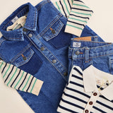 Copenhagen Colors Cream/Navy/Sky Blue Comb. Knit Blouse