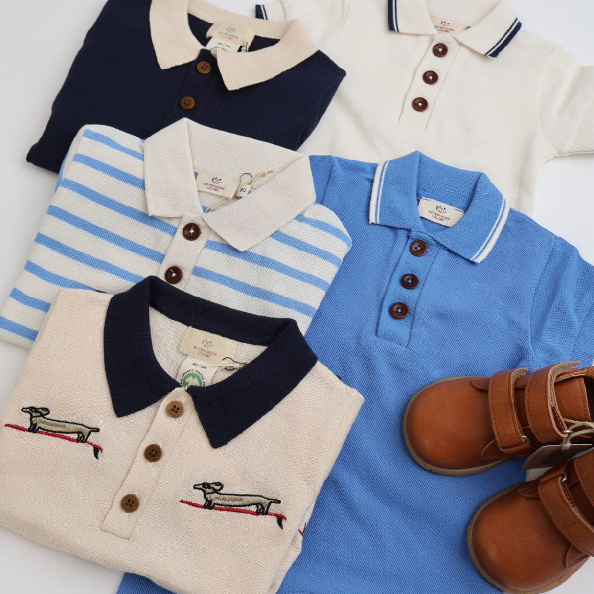 COPENHAGEN COLORS Sky Blue Stripe Pique Stripe Poloshirt