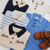 COPENHAGEN COLORS Sky Blue Stripe Pique Stripe Poloshirt