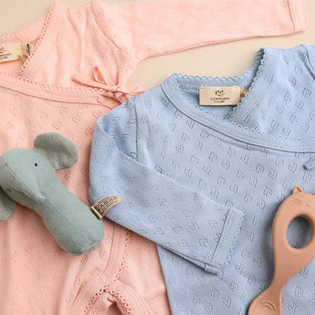 COPENHAGEN COLORS Dusty Blue Pointelle Cross-Over Full Body
