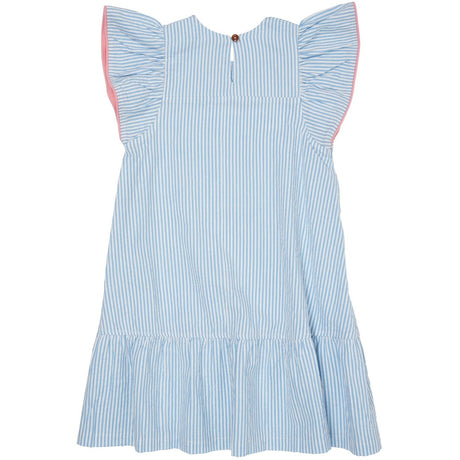 COPENHAGEN COLORS Sky Blue W Cream Stripe W. Pink Seersucker Dress W. Frill Sleeves