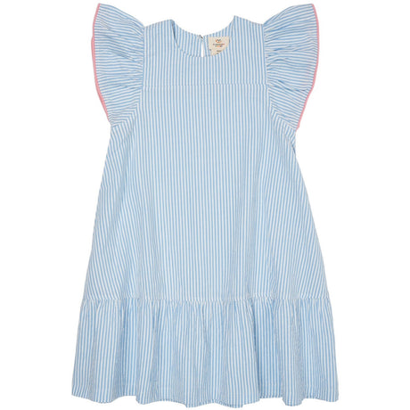 COPENHAGEN COLORS Sky Blue W Cream Stripe W. Pink Seersucker Dress W. Frill Sleeves