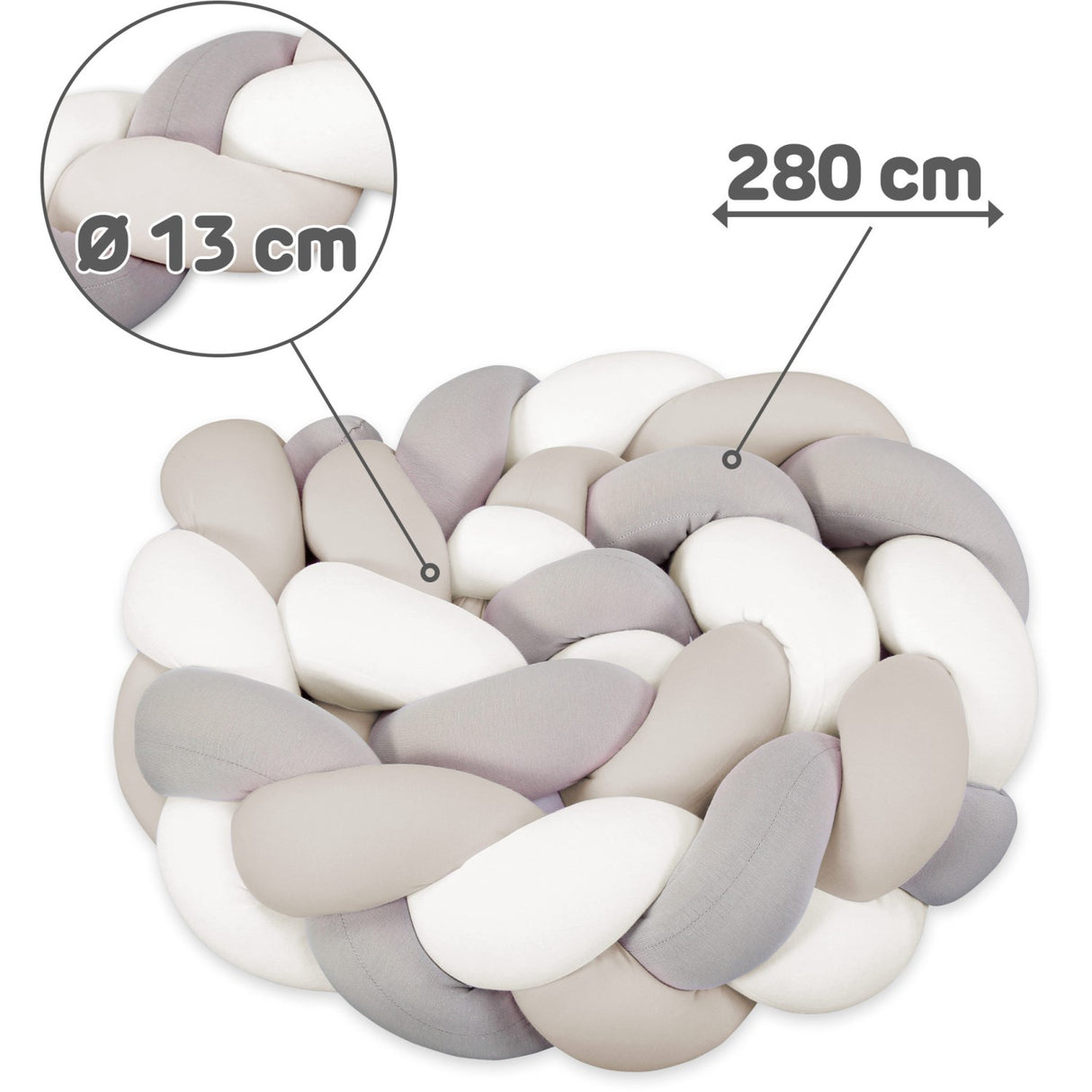 babybay® Ivory/Beige/Cream Nest Snake Jersey Braided 280 Cm