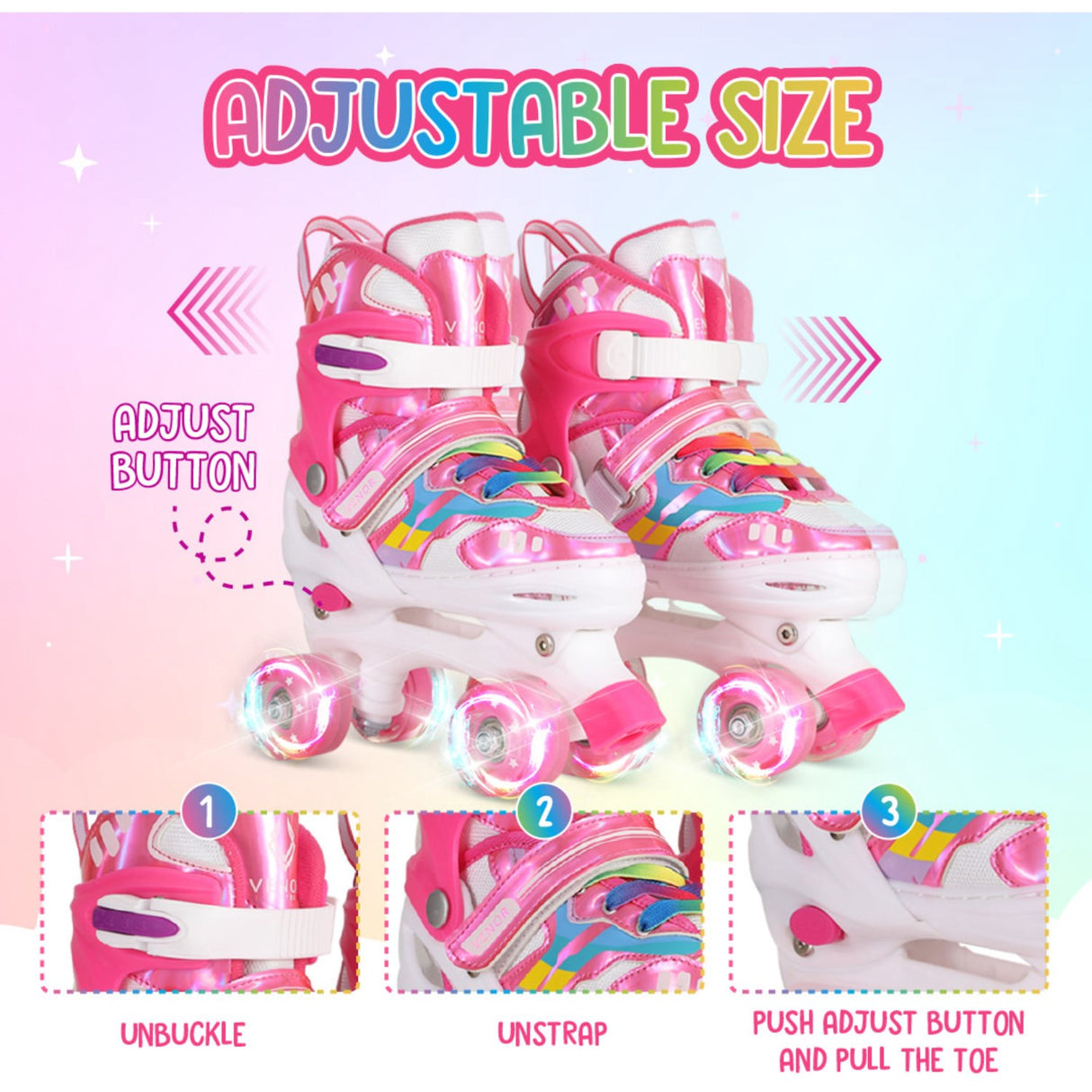 VENOR Shiny Pink Ignite LED Side-By-Side Rulleskøjter