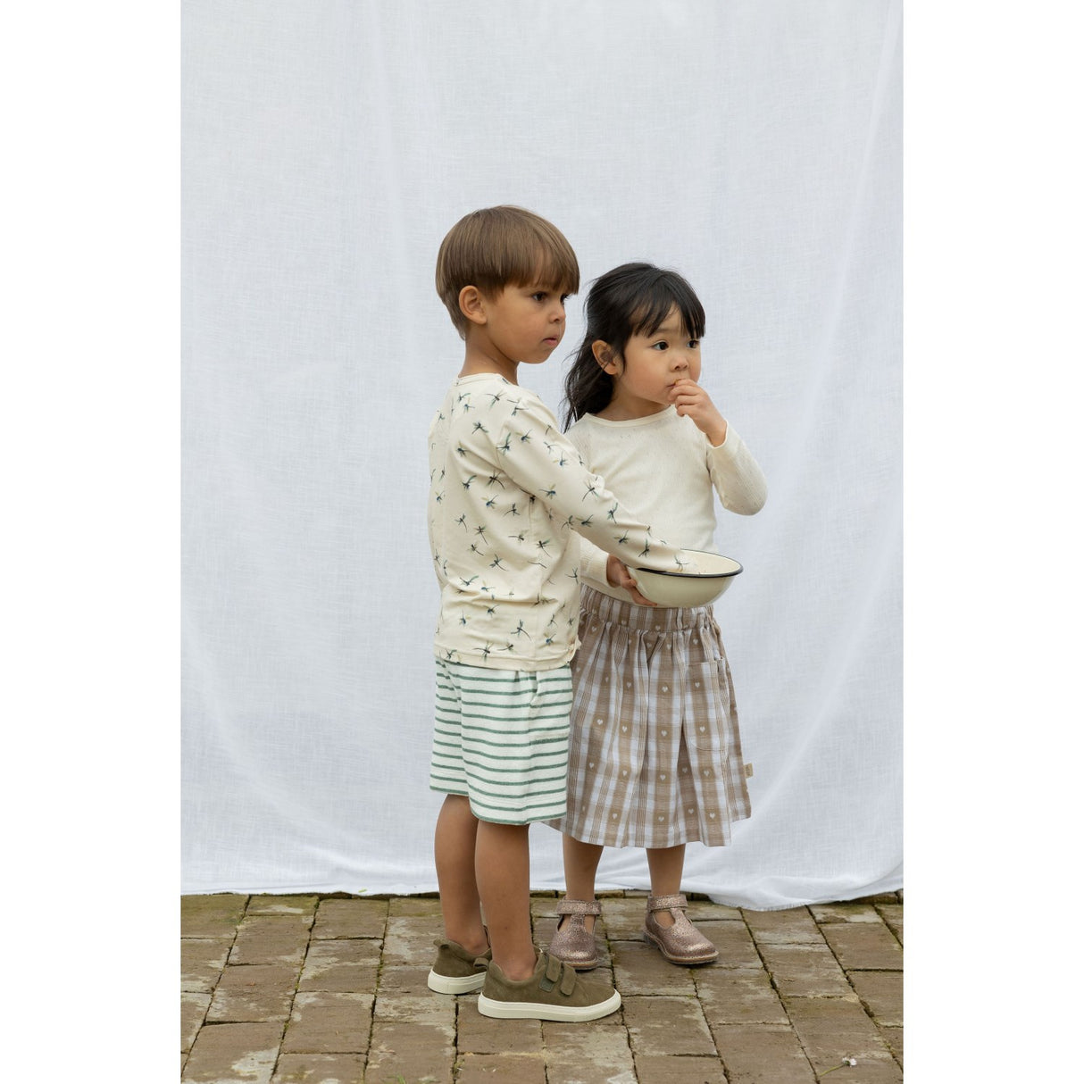 Petit Piao Off White Heart Skirt Pocket Woven