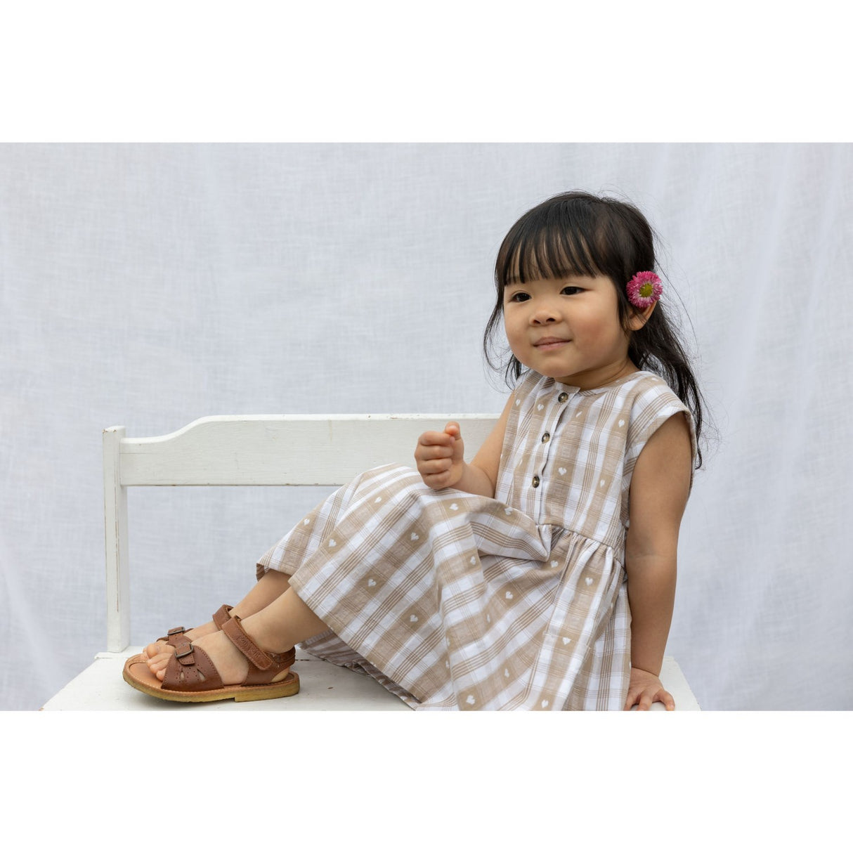 Petit Piao Off White Heart Dress S/L Woven