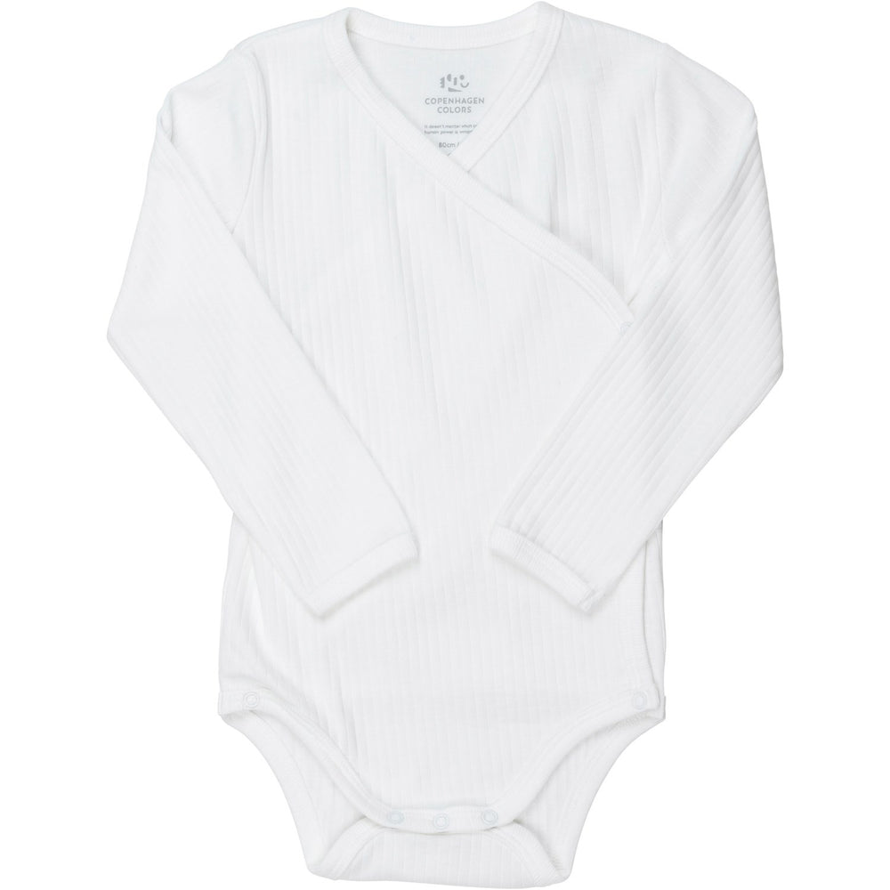 COPENHAGEN COLORS White Baby Rib Jersey Body Crossover W. Longsleeve