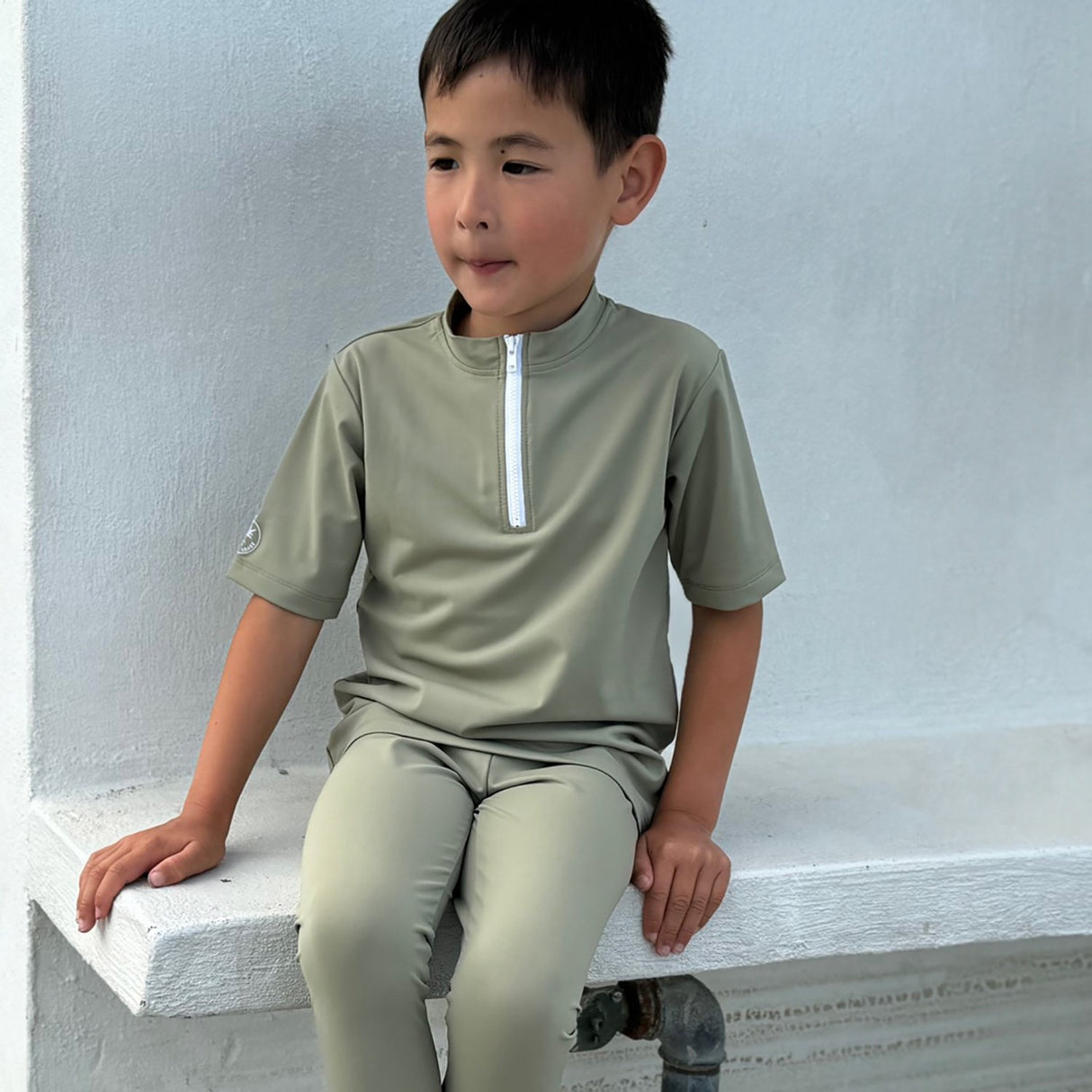 Petit Crabe Olive Max Half Zip Uv-Swim Shirt S/S