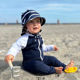 Petit Crabe Blue/White Multi Color Sunsuit L/S