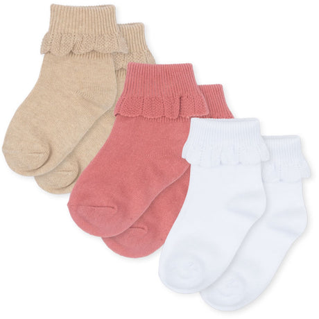 Konges Sløjd Sand/Optic White/Raspberry 3 Pack Frill Socks
