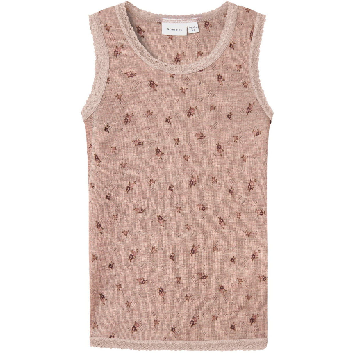 Name It Shadow Gray Small Flowers Nmfwang Wool Needle Tank Top