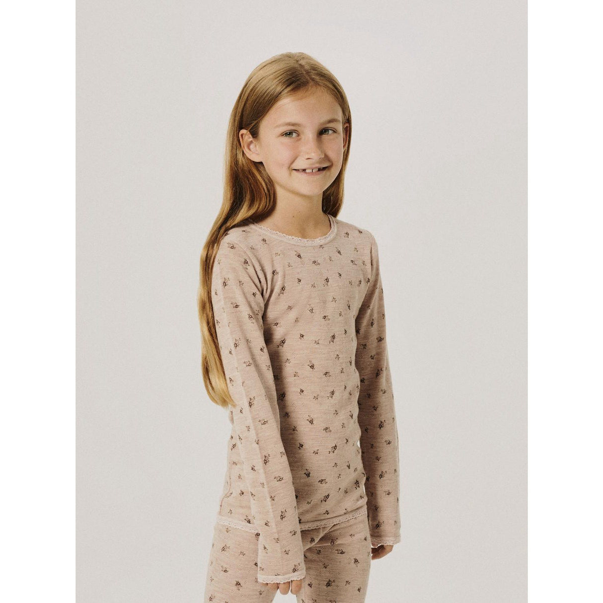 Name It Shadow Gray Small Flowers Nkfwang Wool Needle Ls Top