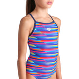 Arena Multi Girl'S Arena Racing Stripe Swimsuit Lightdrop Back