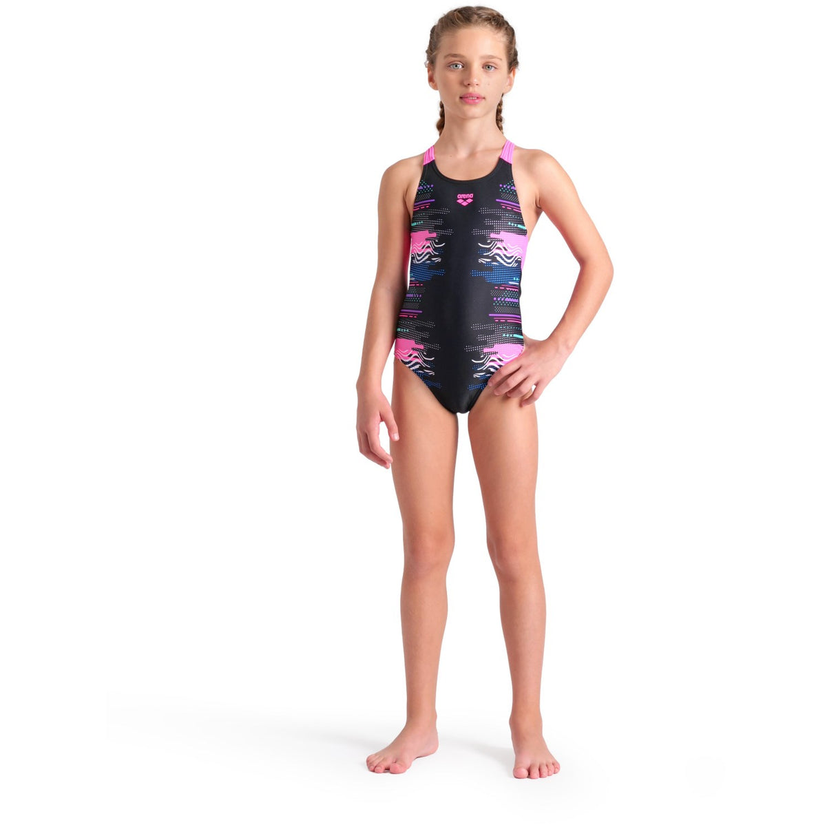 Arena Black Multi- Girl'S Arena Rhythm Swimsuit V Back L