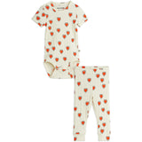 Mini Rodini Offwhite Outlined Hearts AOP Baby Set