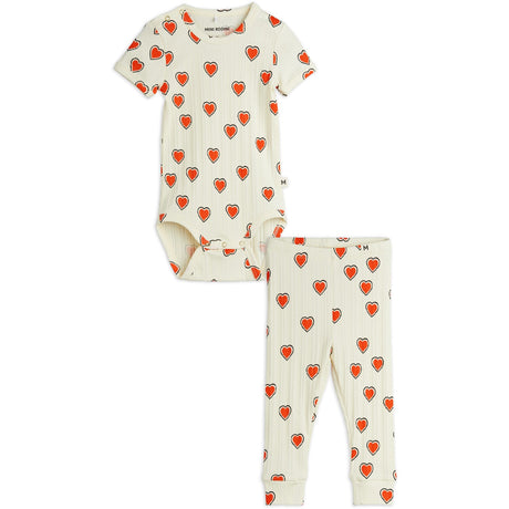 Mini Rodini Offwhite Outlined Hearts AOP Baby Set