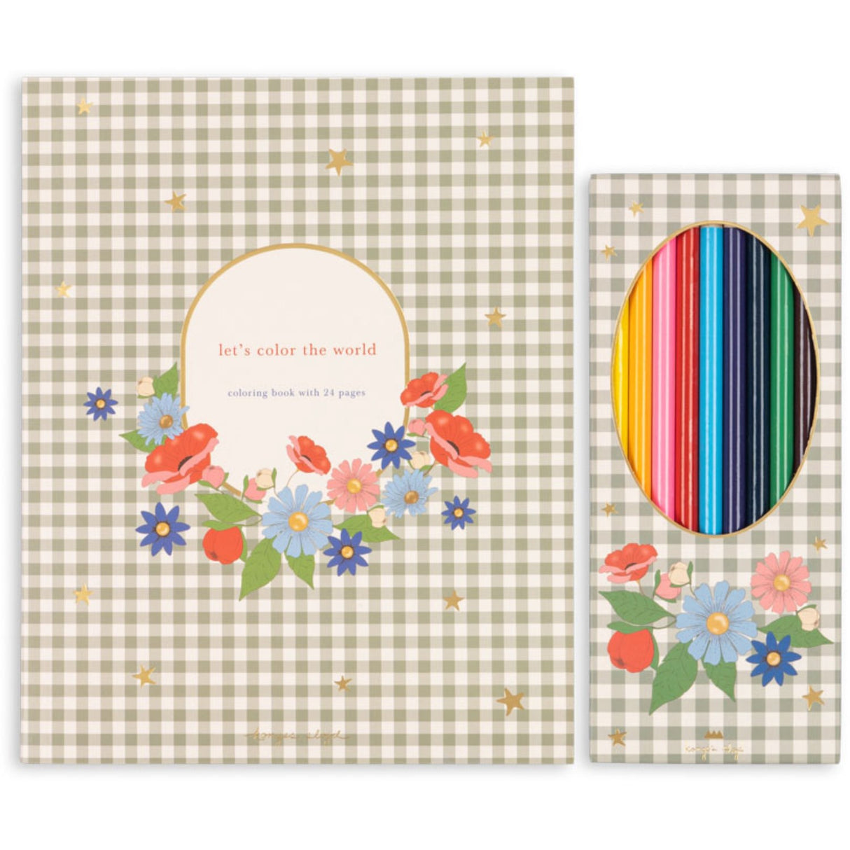 Konges Sløjd Green Tea Check Coloring Book And Color Pencils Fsc