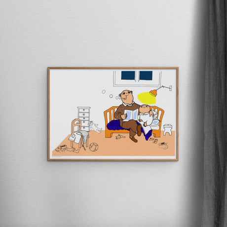 Poster & Frame Alfons Åberg - Godnat Alfons - Far Læser Godnathistorie