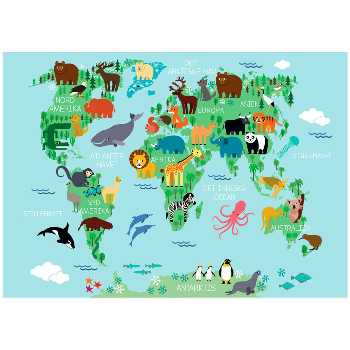 Poster & Frame Citatplakat - Verdenskort Plakat Med Dyr Til Børn