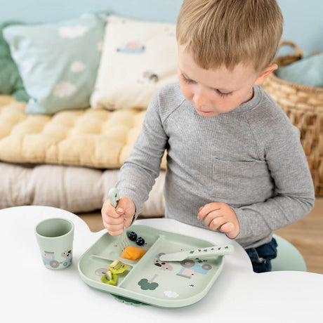 DonebyDeer Green Foodie Dinner Set With Suction Tiny Farm