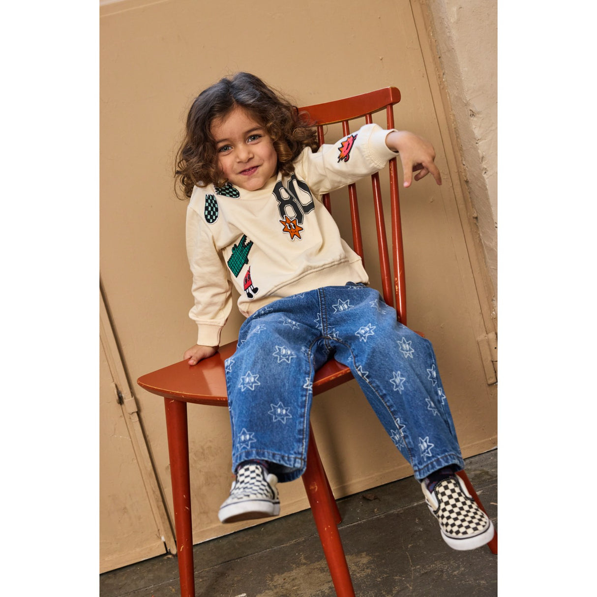 THE NEW Siblings Medium Blue Denim AOP Ripley Wide Jeans