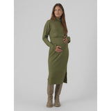 Mama;licious Winter Moss Melange Mlsuniva June Ls Knit Midi Dress 2F Noos