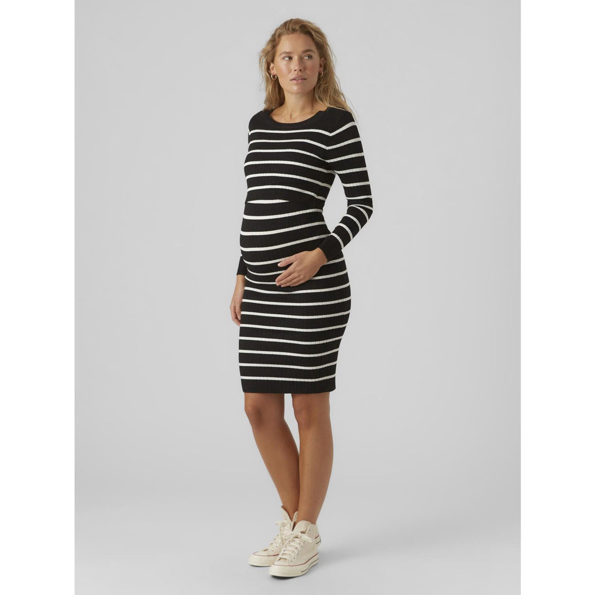 Mama;licious Black Snow White Mlnewsiv June Ls Uk Knit Dress 2F A Noos