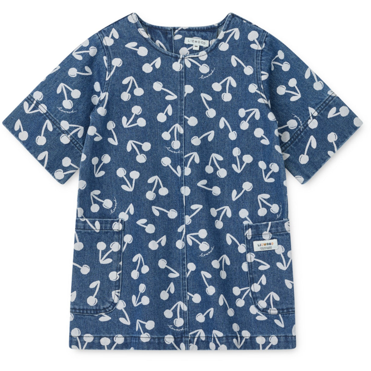 LIEWOOD Cherry Blossom / Medium Blue Denim Angelica Ss Printed Denim Dress