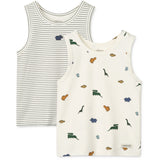 LIEWOOD Mini Dinosaurs Creme / Stripe Mix Faris Printed Tank Top 2-Pack