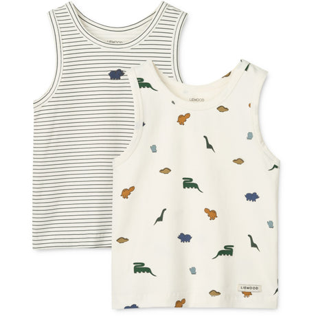 LIEWOOD Mini Dinosaurs Creme / Stripe Mix Faris Printed Tank Top 2-Pack