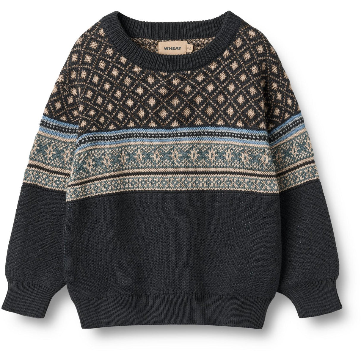 Wheat Navy Jaquard Pullover Julius