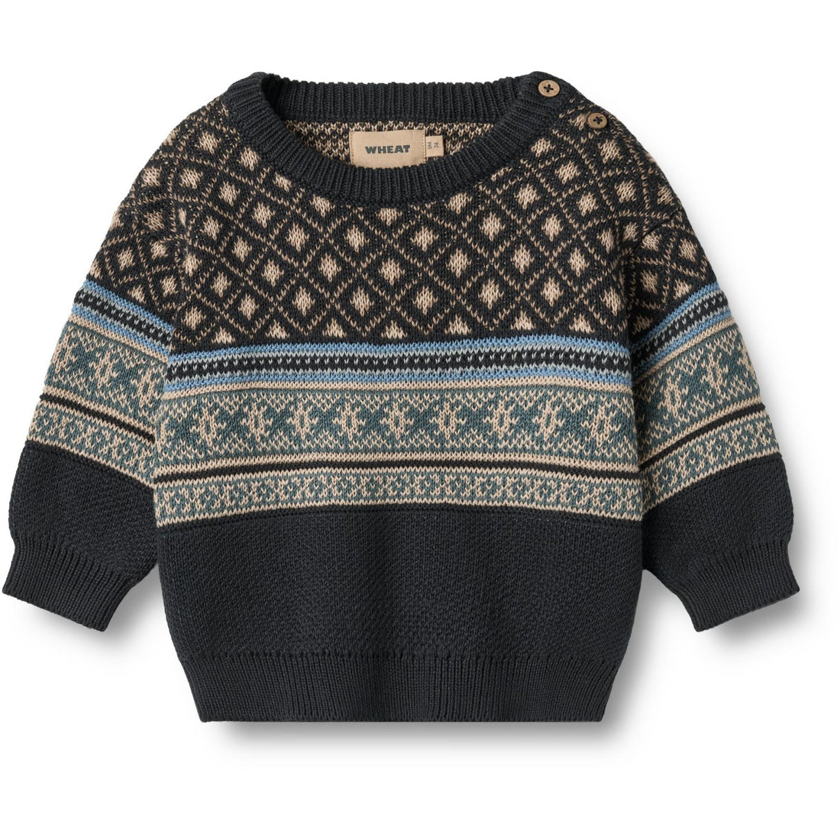 Wheat Navy Jaquard Pullover Julius