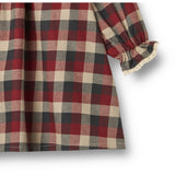 Wheat Red Blue Check Dress L/S Lace Bella