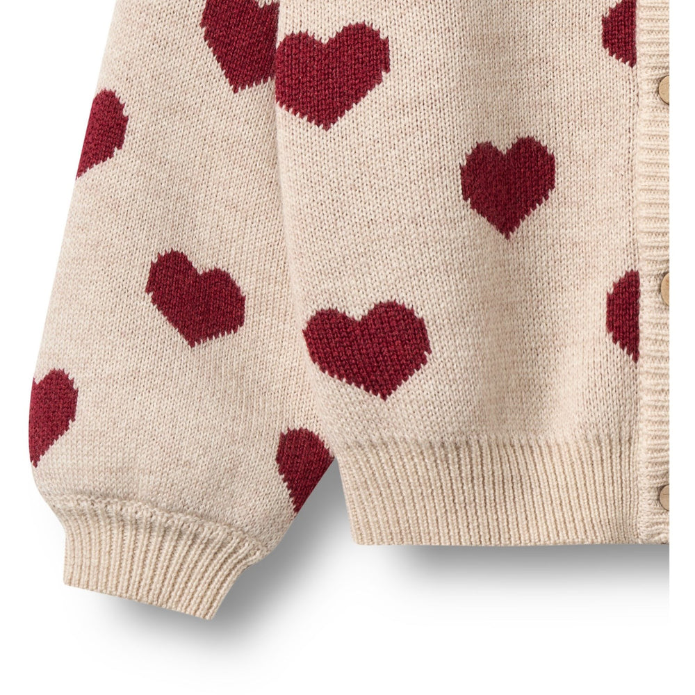 Wheat Offwhite Melange Jacquard Cardigan Hearts
