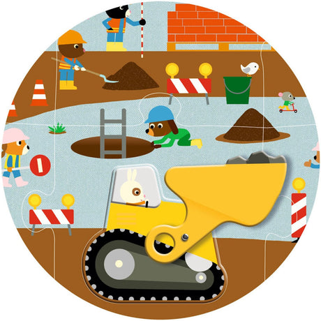 Djeco Gulvpuslespil, Byggepladsen - 12 Brikker + 5 Køretøjer