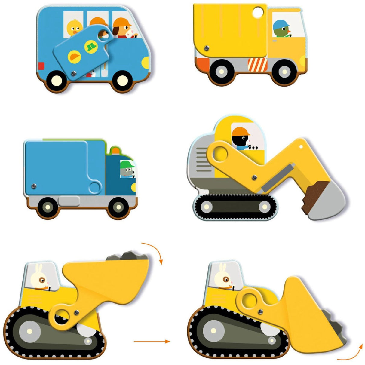 Djeco Gulvpuslespil, Byggepladsen - 12 Brikker + 5 Køretøjer