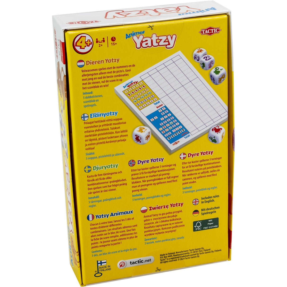 Tactic Games Yatzy With Dyr Rejse Spil