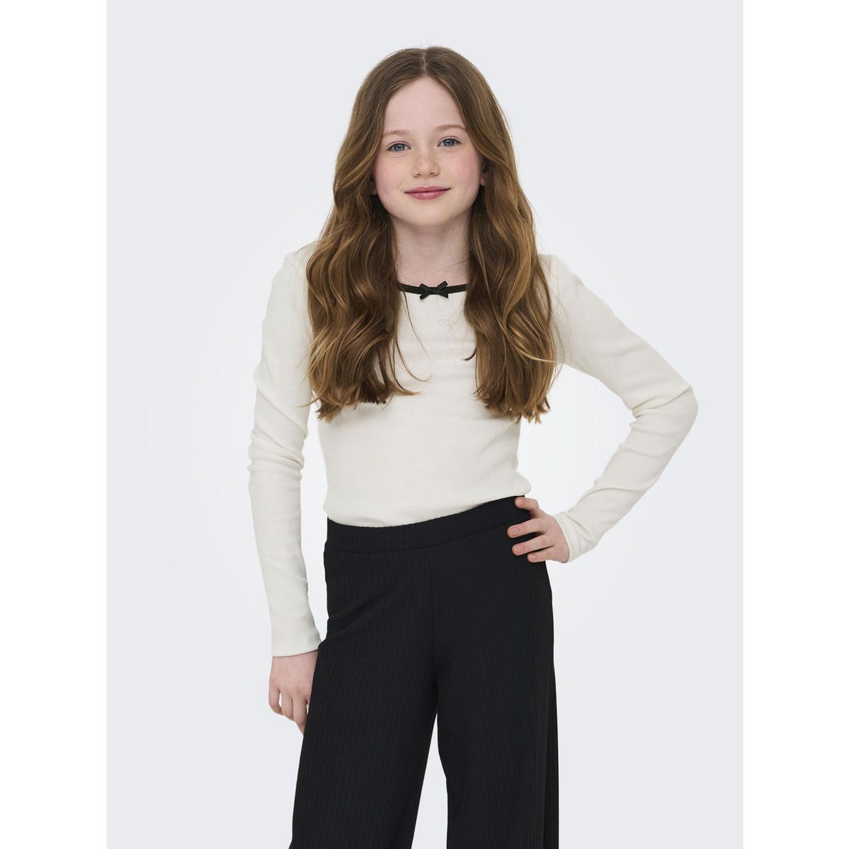 kids ONLY Cloud Dancer Black Bow Kogsofia L/S Bow Top Jrs