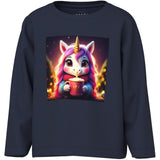 Name It Navy Blazer Hot Cocoa Unicorn Nmfvotea Ls Nreg Top