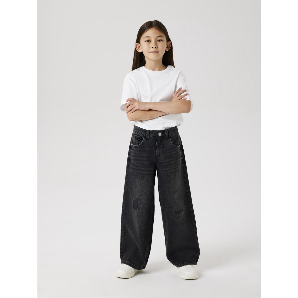 Name It Black Denim Nkfrose Hw Wide Jeans Destr 1411-Be Noos