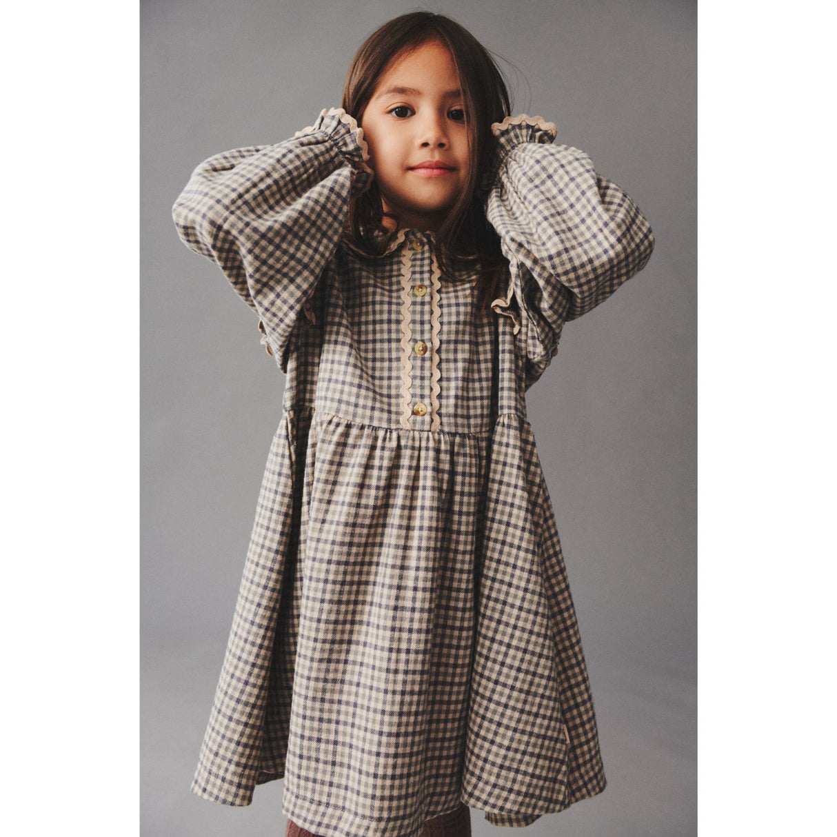 Wheat Blue Check Dress L/S Alissa