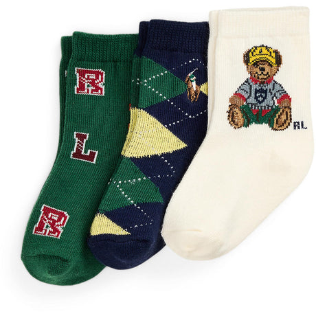 Ralph Lauren Baby Ivory/Navy/Green Baby Boy Crew Sock